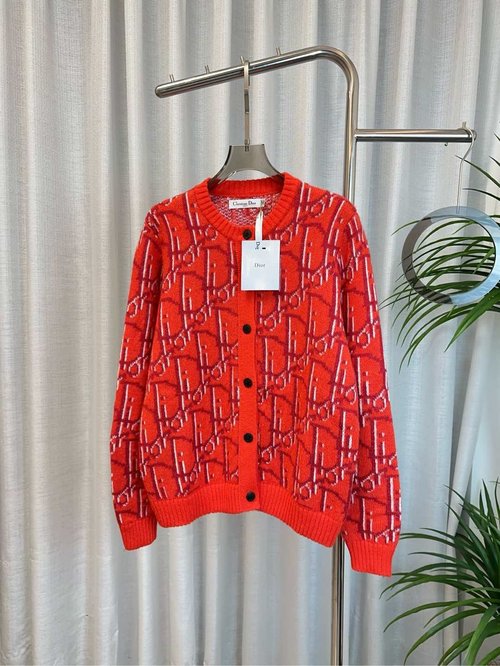 Dior Full-Logo Jacquard Wool Cardigan, Breathable and Elegant