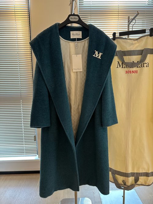 Max Mara Long Hooded Cashmere Coat with Alpaca Blend