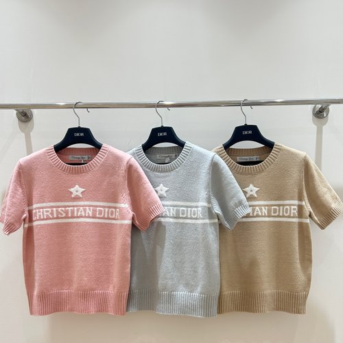 Dior Round-Neck Short-Sleeved Top with Star Letter Jacquard Pattern