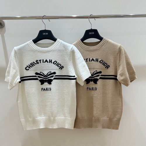 Dior Round-Neck Short-Sleeved Top with Butterfly Letter Jacquard Pattern