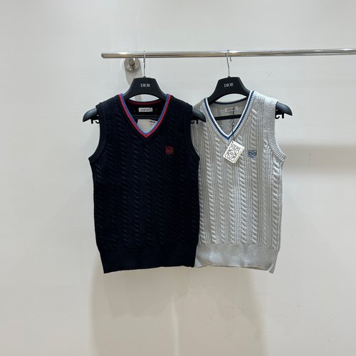 Loewe Classic Embroidered Badge Contrast V-Neck Knit Vest