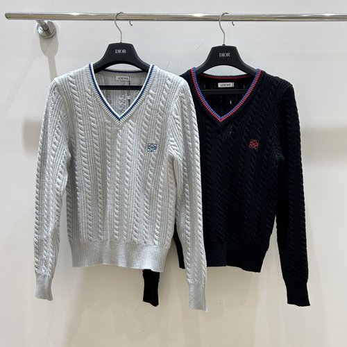 Loewe Warm and Stylish Twisted Rope Embroidered Logo Long Sleeve Sweater