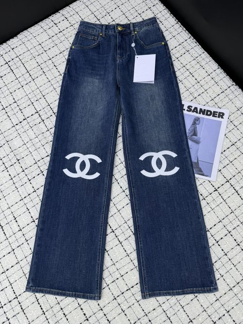 Chanel Appliqué Logo Straight-Leg Jeans, Flattering Fit