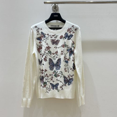 Dior Butterfly Floral Embroidered Sweater, Delicate and Graceful