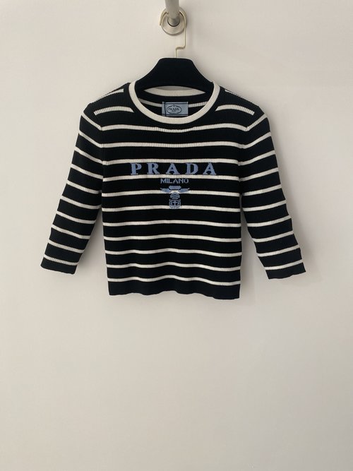 Prada Prada Knitted Top, 7/8 Sleeves with Classic Stripe Logo