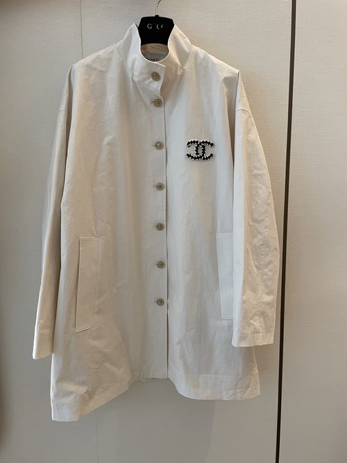 Chanel Classic H-Shaped Long Trench Coat with Stand-Up Collar