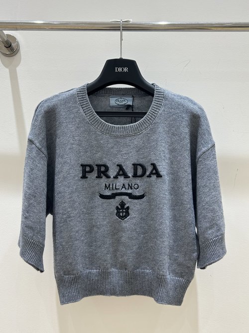 Prada Short-Sleeved Top with Exquisite Embroidered Logo, Stylish Appeal