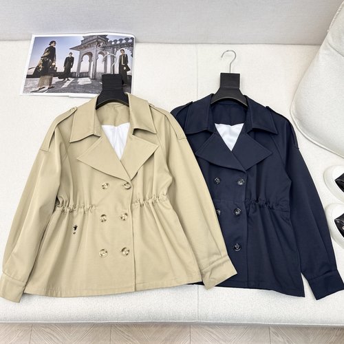 Dior Retro Chic Drawstring Waist Trench Coat with Contrast Lining