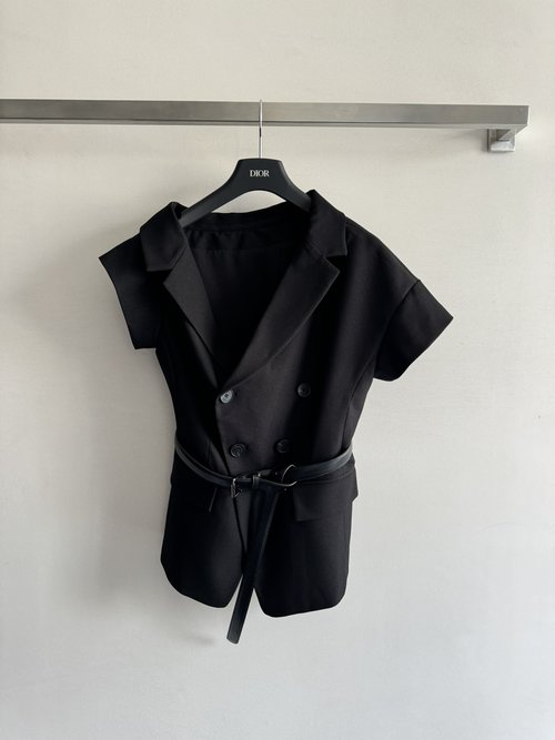 Dior Irregular Suited Top with Asymmetric Sleeve and Belt