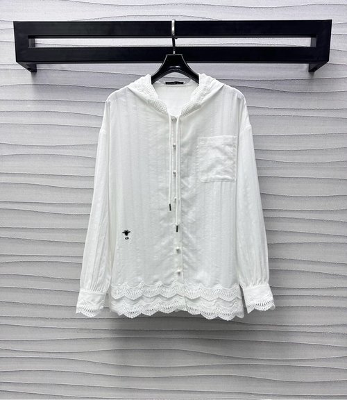 Dior Lace-trimmed Hooded Shirt Jacket with Bee Emblem