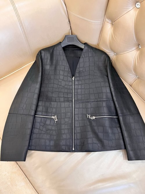 Hermes Customized Lambskin Leather Coat with Oil Edge and Simple Design