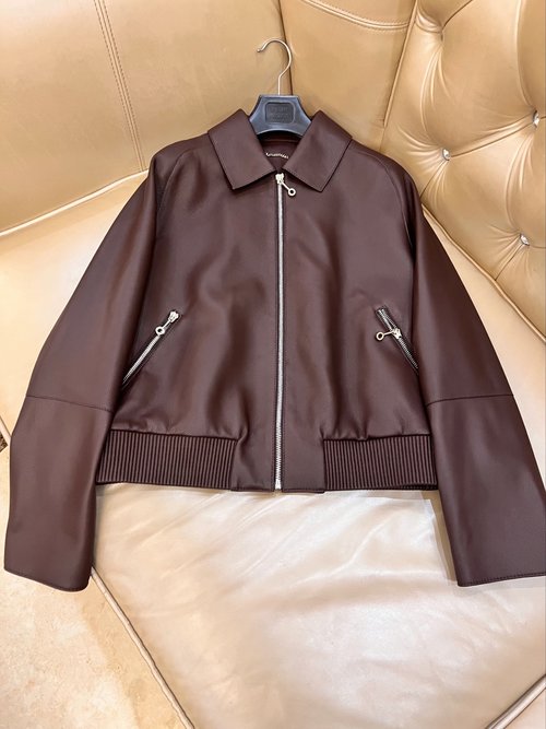 Hermes Trendy Short Leather Jacket with Belted Waist