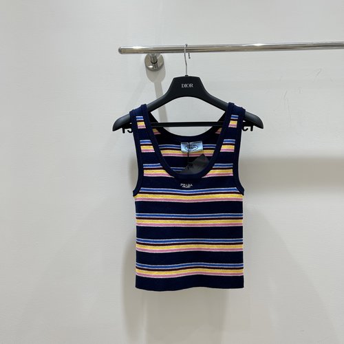 Prada Stylish Color - striped Embroidered Letter Vest
