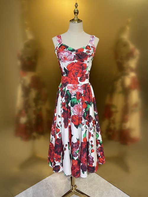 Dolce & Gabbana White Background Colorful Flower Printed Crop Top and Half Skirt