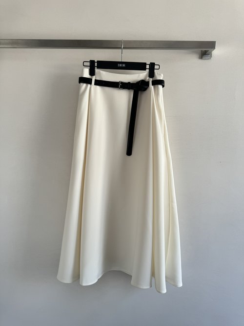 Dior A - line Flared Skirt with Pleated Hem and Elegant Belt