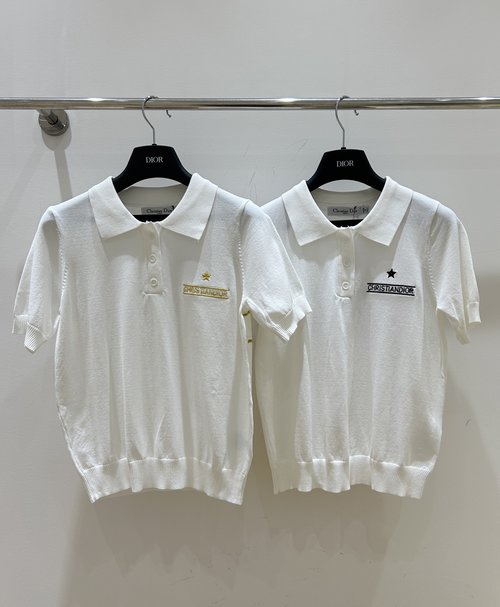 Dior Star-Embroidered Short Sleeve with Collar, Sophisticated