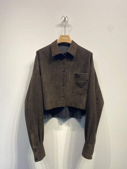 Prada Stylish Batwing Sleeve Suede Leather Coat with Handmade Oil Edges