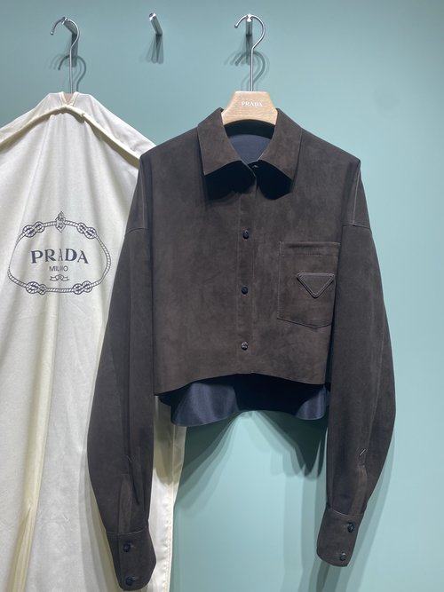 Prada Stylish Batwing Sleeve Suede Leather Coat with Handmade Oil Edges