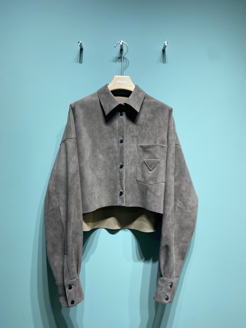 Prada Stylish Batwing Sleeve Suede Leather Coat with Handmade Oil Edges