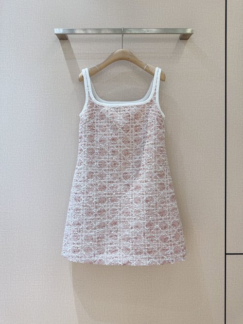 Dior Elegant Vintage Checkered A-Line Sling Dress