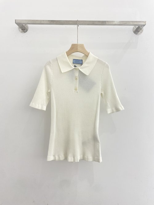 Prada Polo Collar Short Sleeve Top, Comfortable & Waist-Highlighting
