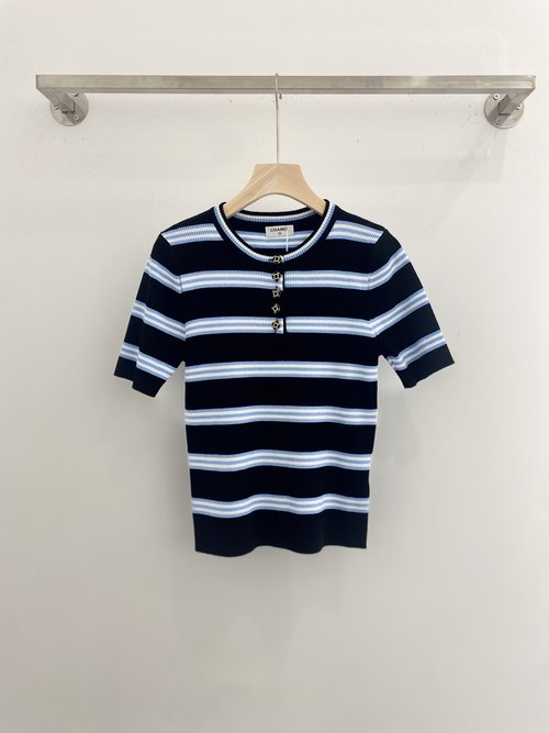 Chanel Blue and Grey Stripe Top for Spring and Summer