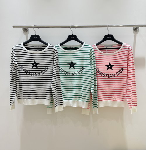 Dior Stripe Letter Star-Printed Long Sleeve, Simple with Individuality