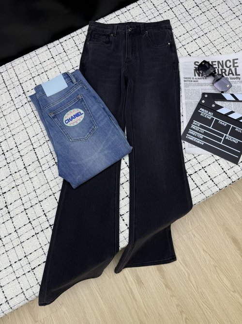 Chanel Leg-Lengthening Contrast Logo Micro-Flare Jeans