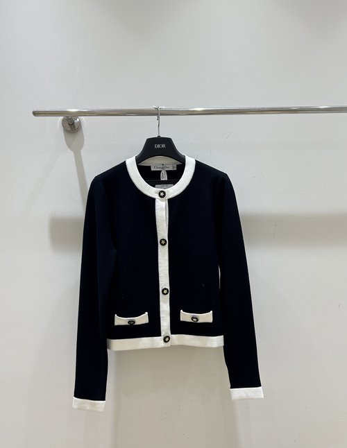 Dior Black and White Color-Blocked Button-Front Cardigan
