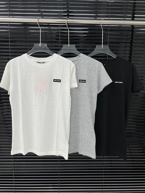 Miu Miu Three-Color Bamboo Cotton Short-Sleeved T-Shirt