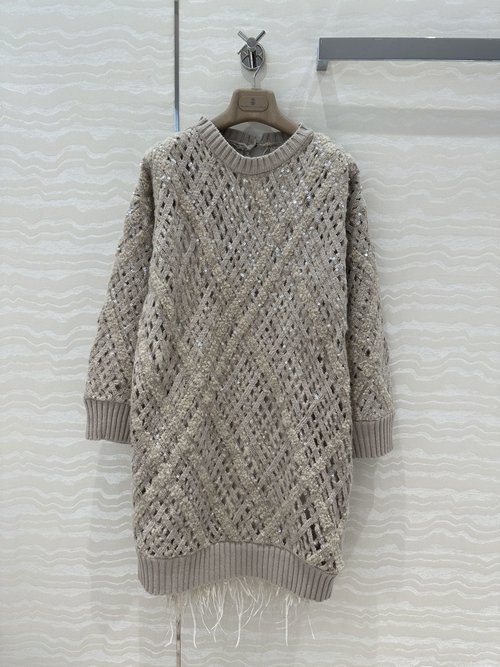 Brunello Cucinelli Exclusive High-end Silk Two-piece Dress with Embroidered Sweater