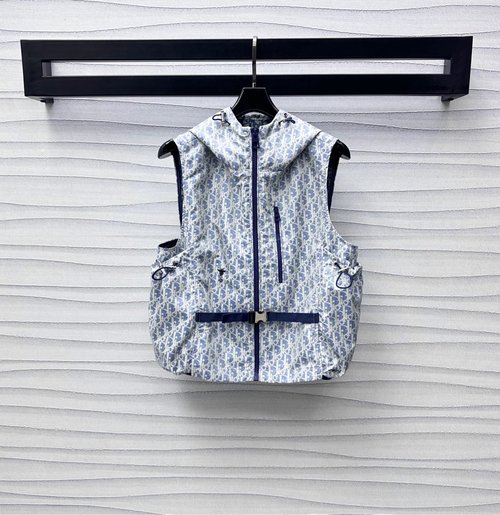 Dior Custom YB Jacquard Hooded Vest with Logo and Bee Emblem