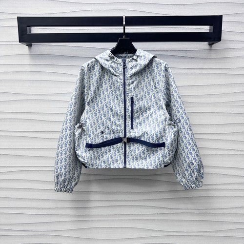 Dior Custom YB Jacquard Hooded Windbreaker with Logo and Bee Emblem