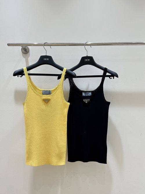 Prada Simple Prada Metal Logo Knit Vest with Wave Design