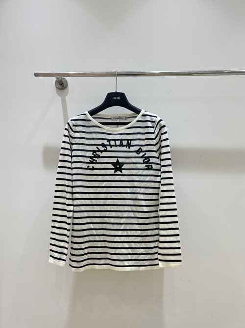 Dior Striped Knit Top with Star & Letter Print