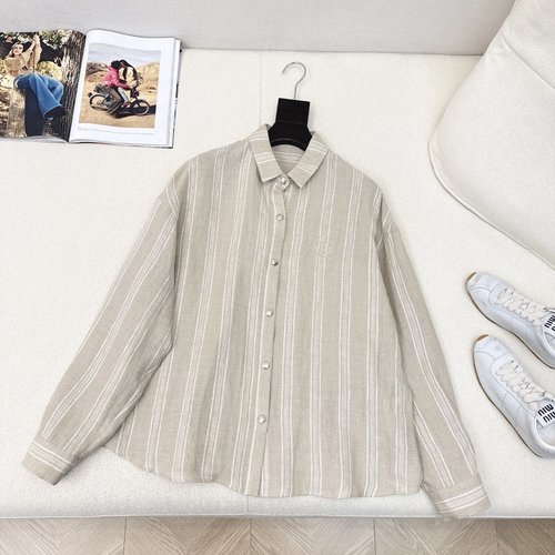 Loewe Classic Embroidered Striped Linen Shirt for Vacation