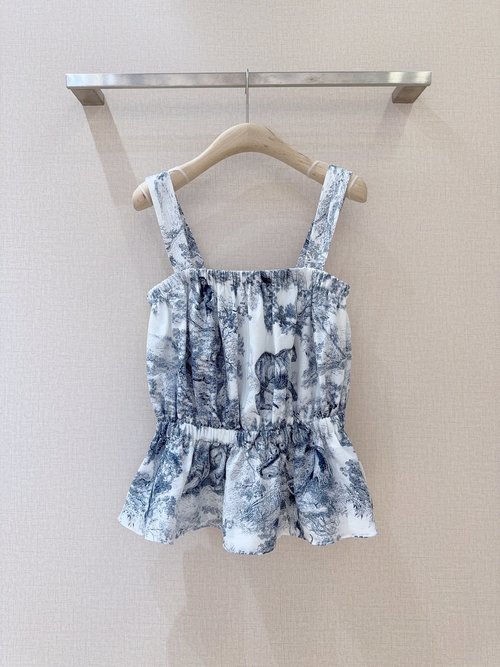 Dior Dark Blue Top with Animal Print, Short Cut and Wide Shoulder Straps