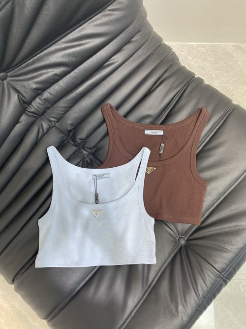 Prada Classic Short Triangle Logo Vest with Enamel Emblem and Elastic Fit