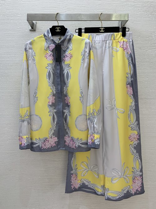 Versace Palace Style Printed Two-Piece Set with Buttoned Shirt