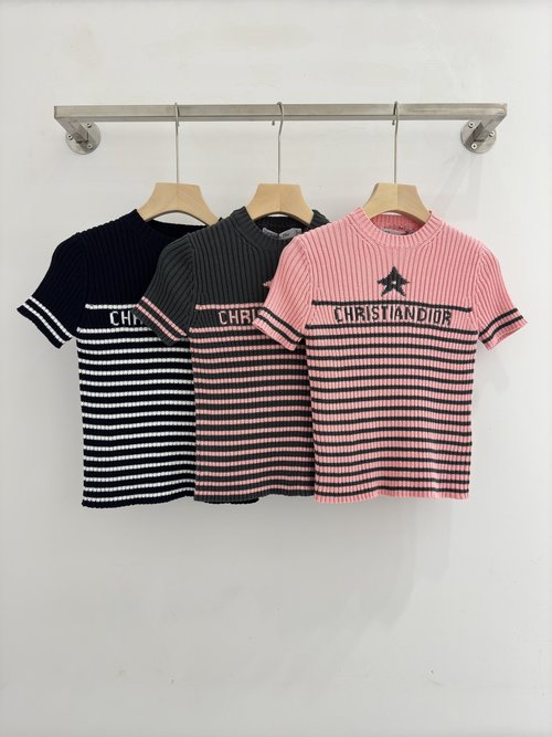 Dior Striped Star Patterned Slim Fit Knit Sweater