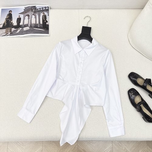 Dior Lace Bowknot Long - Sleeve Short Shirt