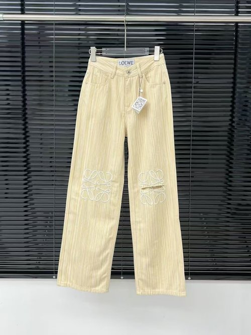 Loewe Imported Cotton Jeans with Back Pocket Colorful Embroidery and Slimming Effect