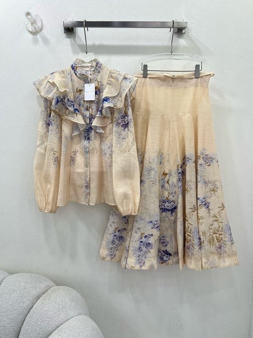 Zimmermann Courtly Lace Printed Top and High-Waisted Skirt Set