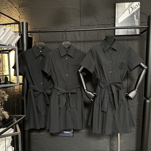 Loewe Loose Literary Dress with Belt and Embroidered Pocket