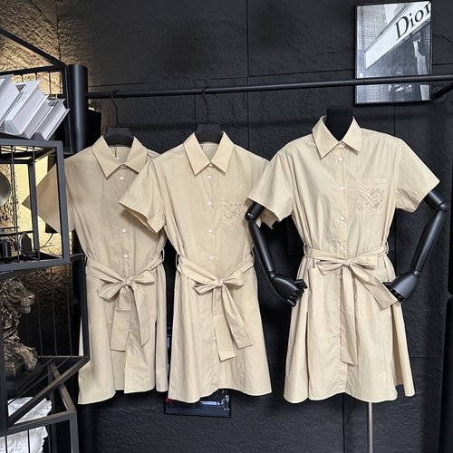 Loewe Loose Literary Dress with Belt and Embroidered Pocket