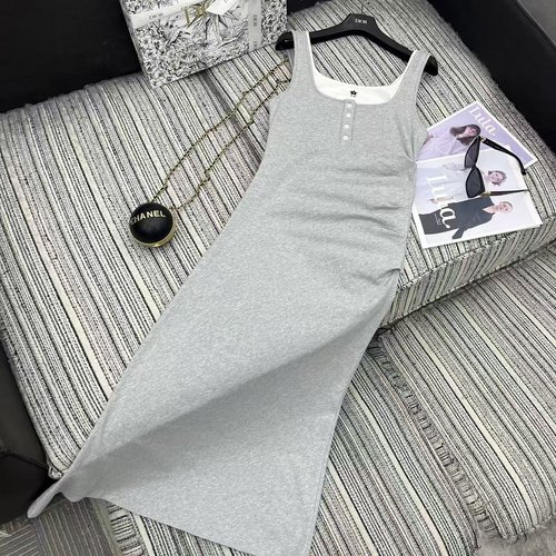 Dior Fake Two Piece Color Blocked Vest Dress with Embroidered Letters