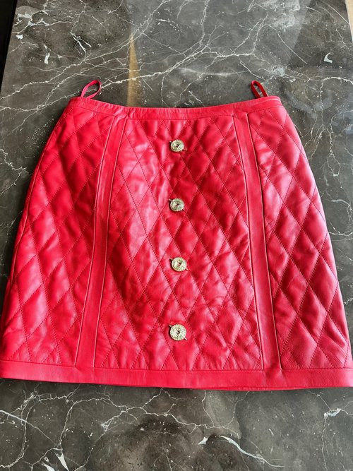 Balmain Exclusive High - end Red Lambskin Suit with Handmade Buttons