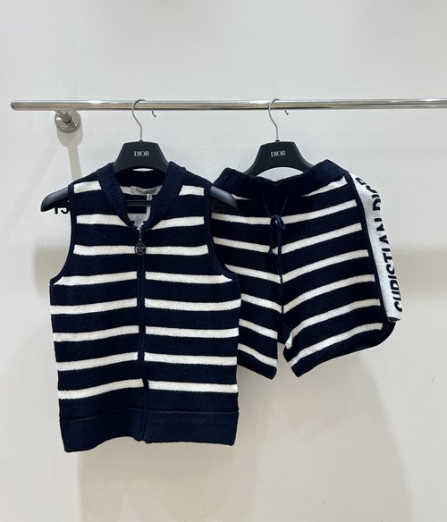 Dior Striped Cotton Blend Knit Shorts with Drawstring