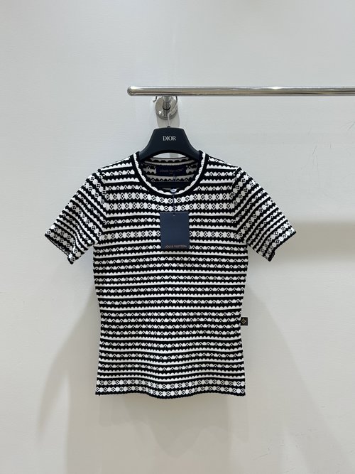 Louis Vuitton Short-Sleeved Knit Shirt with Wave Hem and Color-Blocked Stripes