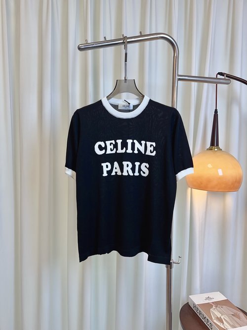 Celine Letter Logo Tencel Color-Blocked Top, Comfortable and Stylish